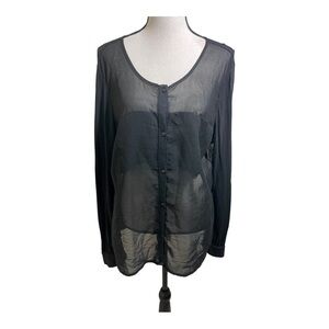 Retimans women sheer long sleeve blouse black button down size XXlarge
